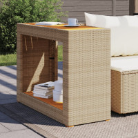 Produktbild för Trädgårdsbord med träskiva beige 100x40x75 cm konstrotting