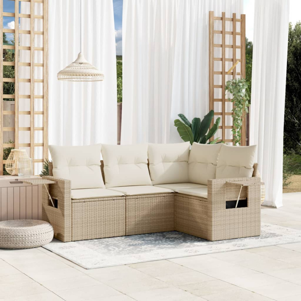 Produktbild för Soffgrupp för trädgård med dynor 4 delar beige konstrotting