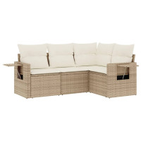 Produktbild för Soffgrupp för trädgård med dynor 4 delar beige konstrotting