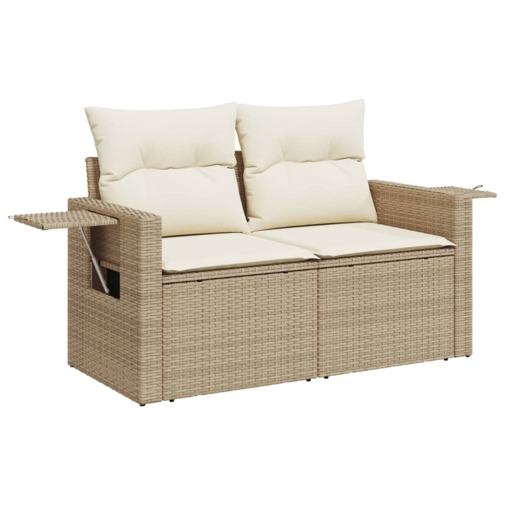 Produktbild för Soffgrupp för trädgård med dynor 4 delar beige konstrotting