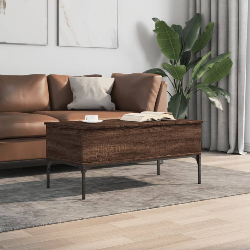 Produktbild för Soffbord brun ek 100x50x45 cm konstruerat trä och metall