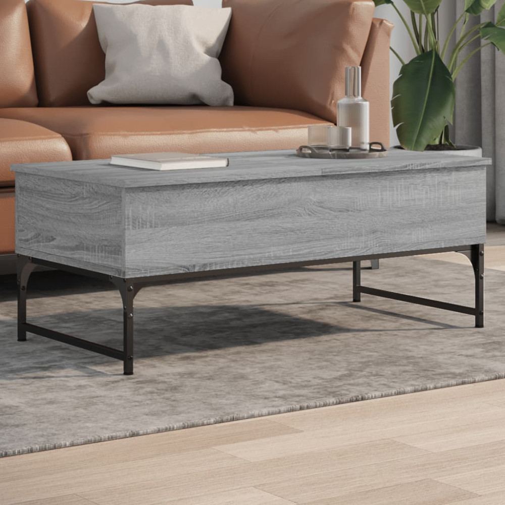 Produktbild för Soffbord grå sonoma 100x50x40 cm konstruerat trä och metall