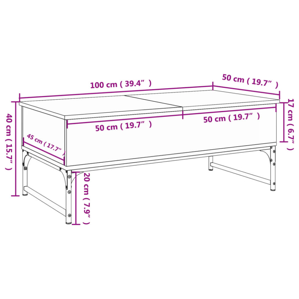 Produktbild för Soffbord grå sonoma 100x50x40 cm konstruerat trä och metall