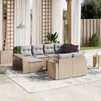 Produktbild för Loungegrupp för trädgården m. dynor 11 delar beige konstrotting