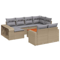 Produktbild för Loungegrupp för trädgården m. dynor 11 delar beige konstrotting