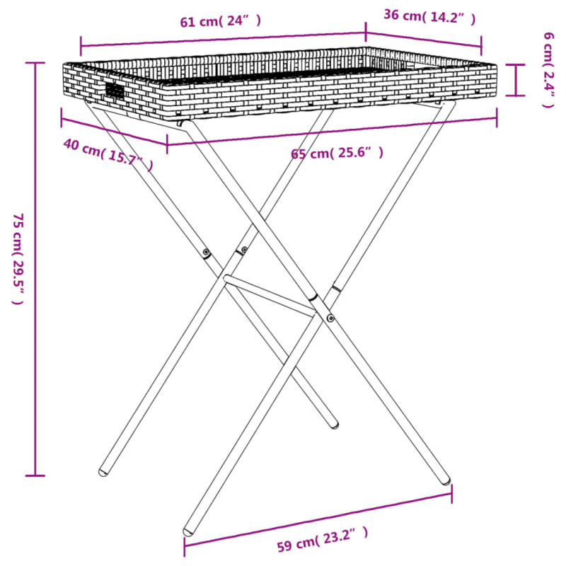 Produktbild för Hopfällbart brickbord beige 65x40x75 cm konstrotting