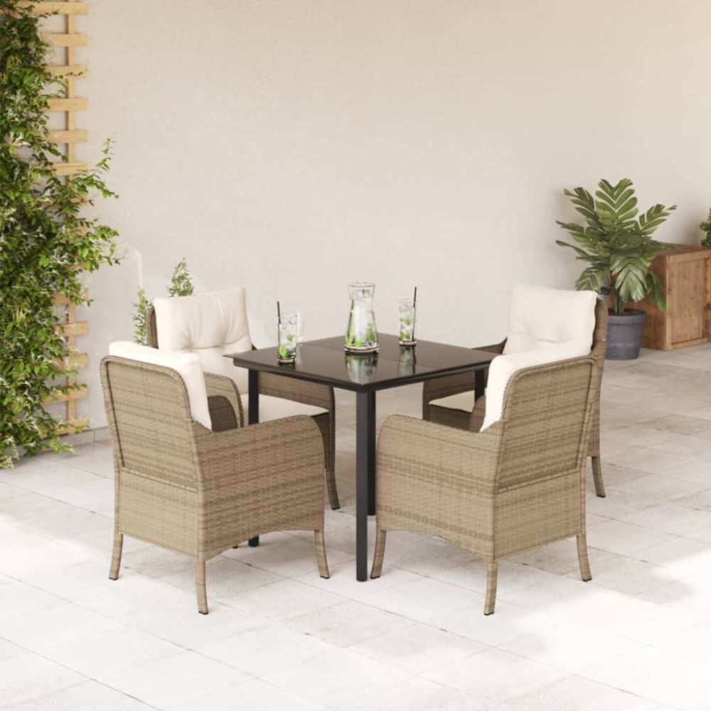 Produktbild för Matgrupp för trädgården med dynor 5 delar beige konstrotting
