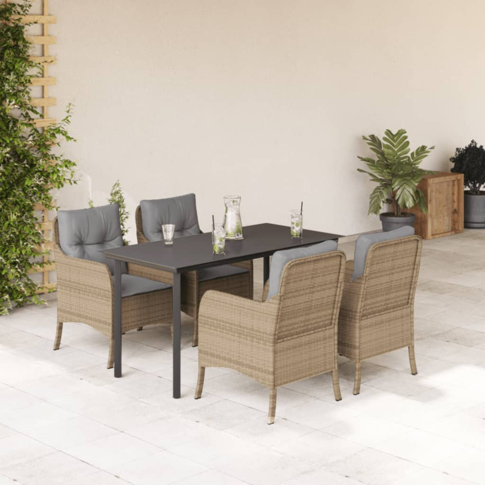 Produktbild för Matgrupp för trädgården med dynor 5 delar beige konstrotting