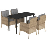 Produktbild för Matgrupp för trädgården med dynor 5 delar beige konstrotting