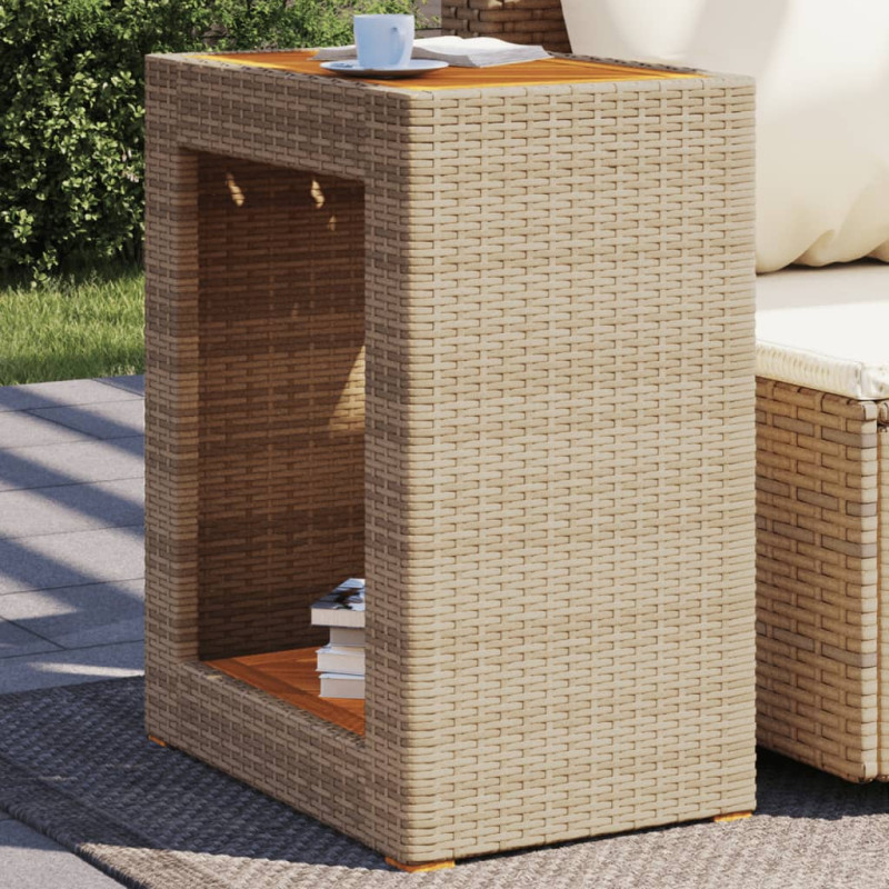 Produktbild för Trädgårdsbord med träskiva beige 60x40x75 cm konstrotting