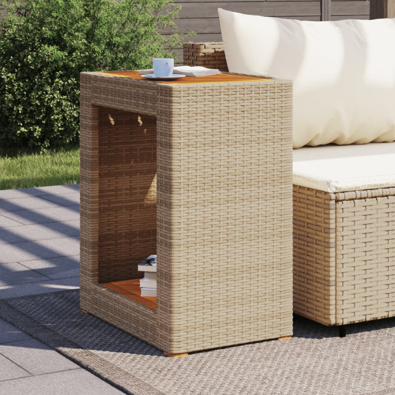 Produktbild för Trädgårdsbord med träskiva beige 60x40x75 cm konstrotting