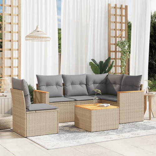 vidaXL Soffgrupp för trädgård med dynor 6 delar mixbeige konstrotting