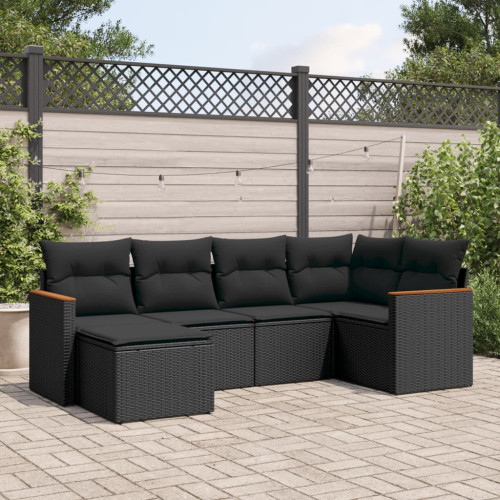 vidaXL Loungegrupp med dynor 6 delar svart konstrotting