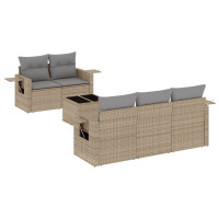 Produktbild för Soffgrupp för trädgården med dynor 6 delar beige konstrotting