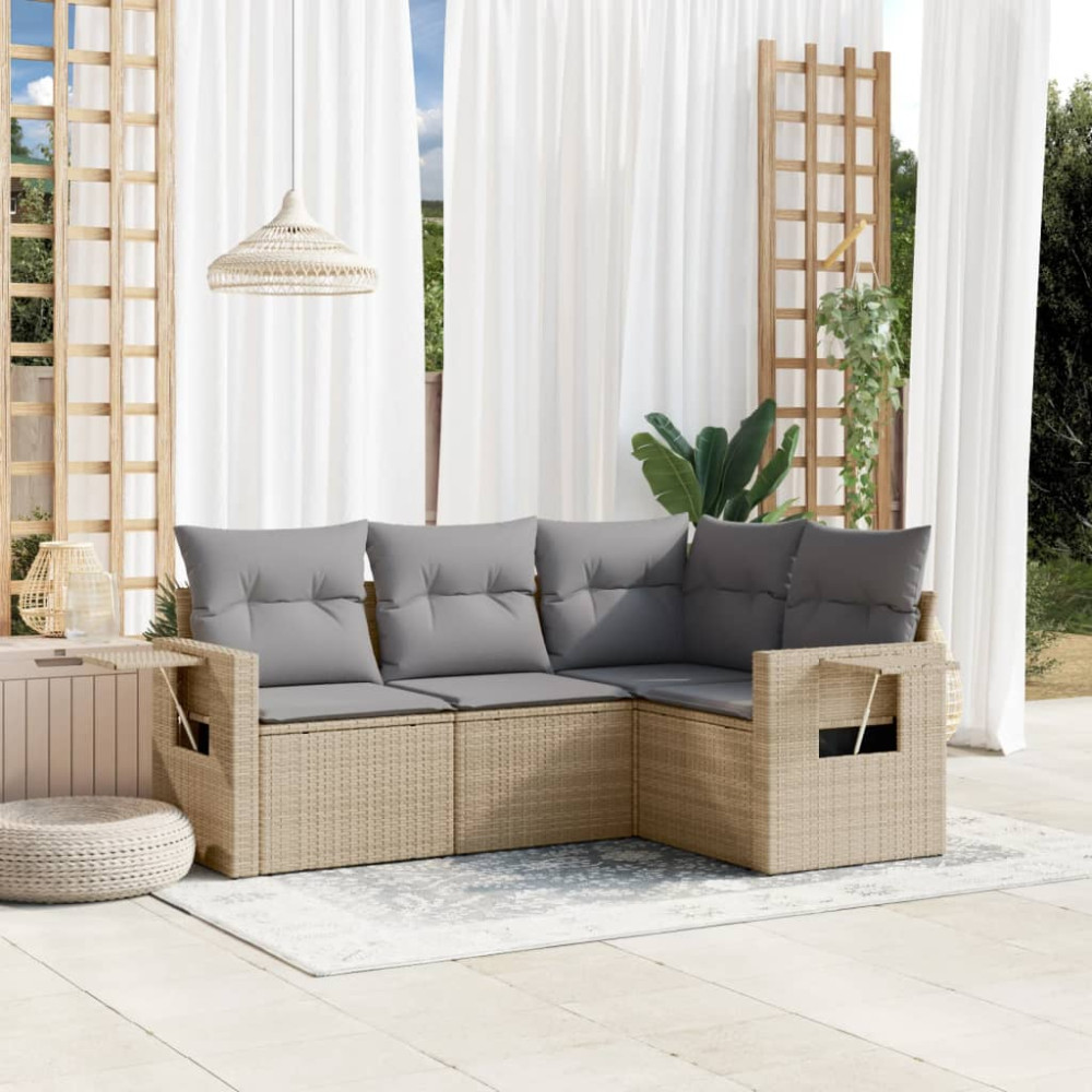 Produktbild för Soffgrupp för trädgård med dynor 4 delar beige konstrotting