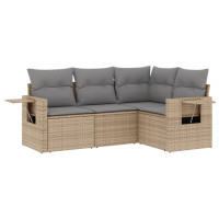 Produktbild för Soffgrupp för trädgård med dynor 4 delar beige konstrotting
