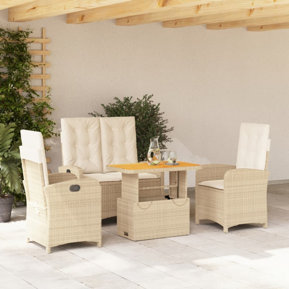 Produktbild för Soffgrupp för trädgården med dynor 4 delar beige konstrotting