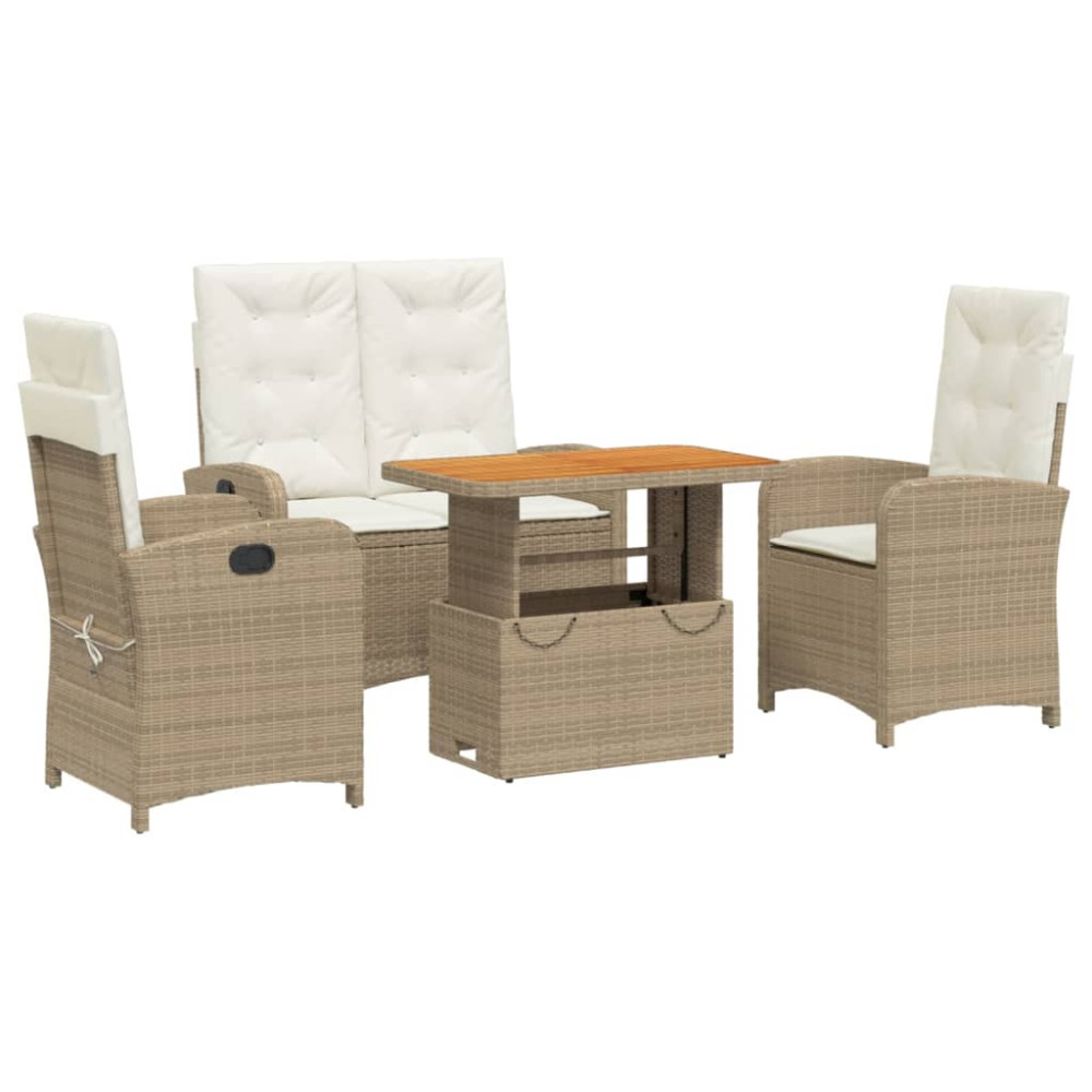 Produktbild för Soffgrupp för trädgården med dynor 4 delar beige konstrotting