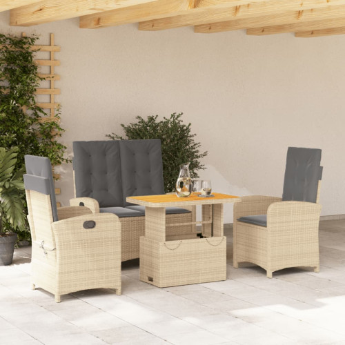 vidaXL Soffgrupp för trädgården med dynor 4 delar beige konstrotting