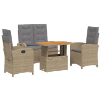 Produktbild för Soffgrupp för trädgården med dynor 4 delar beige konstrotting