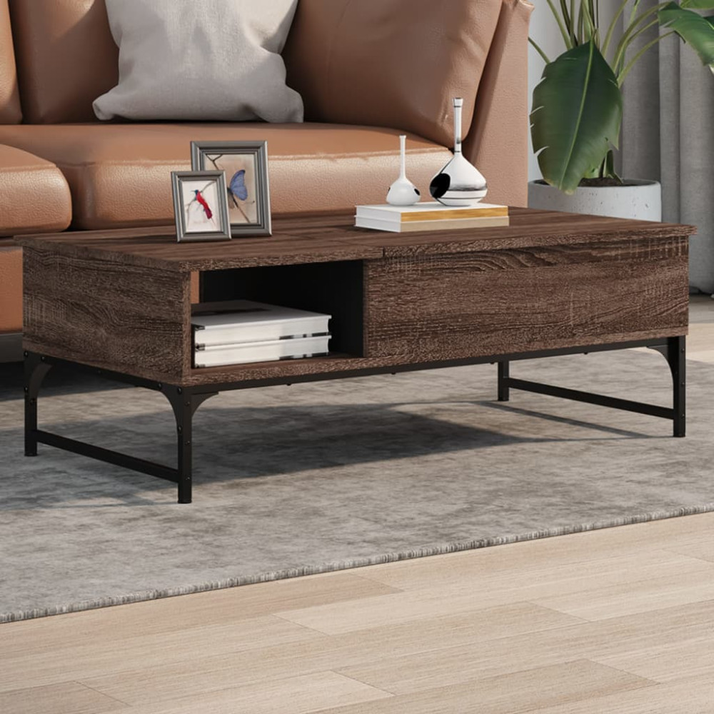 Produktbild för Soffbord brun ek 100x50x35 cm konstruerat trä och metall