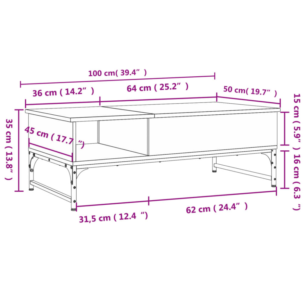 Produktbild för Soffbord brun ek 100x50x35 cm konstruerat trä och metall