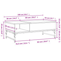 Produktbild för Soffbord brun ek 100x50x35 cm konstruerat trä och metall