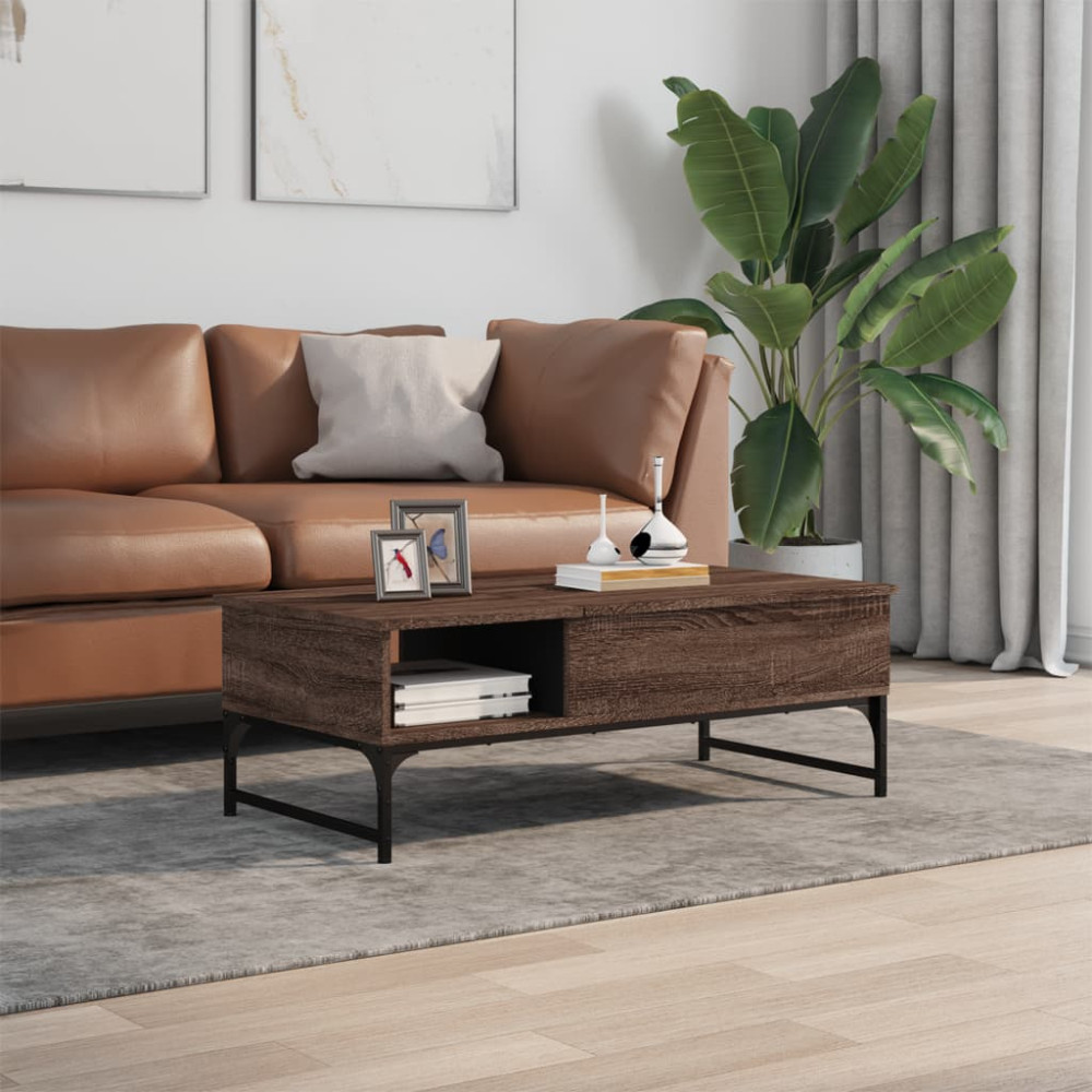 Produktbild för Soffbord brun ek 100x50x35 cm konstruerat trä och metall