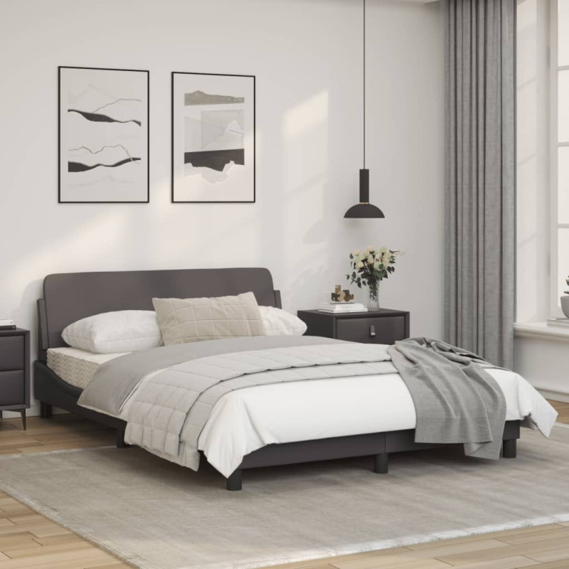 Produktbild för Sängram med huvudgavel grå 140x200 cm konstläder
