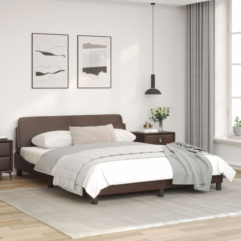 Produktbild för Sängram med huvudgavel brun 160x200 cm konstläder