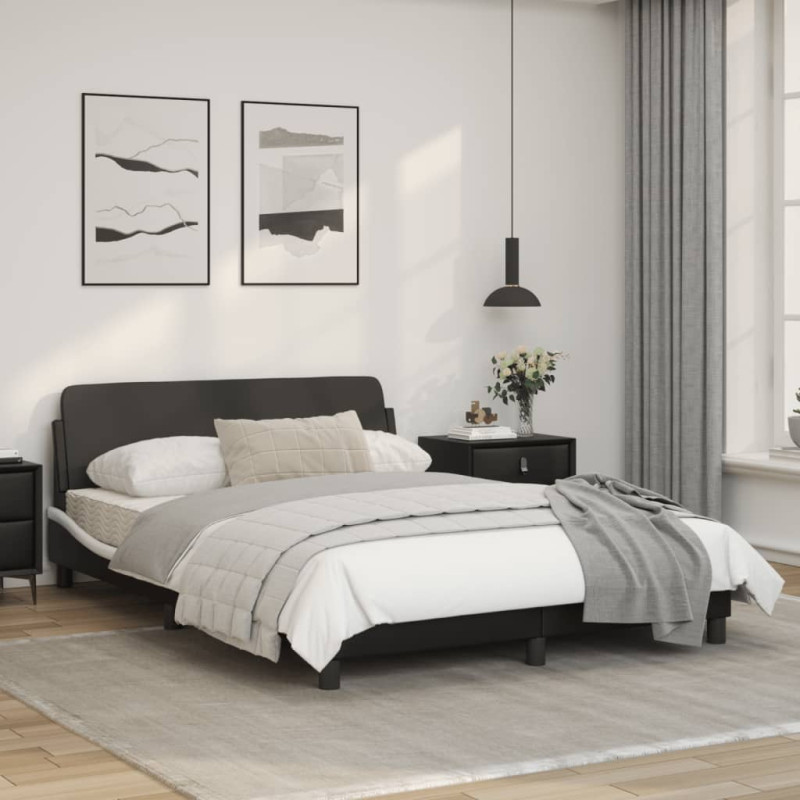 Produktbild för Sängram med huvudgavel svart och vit 140x200 cm konstläder