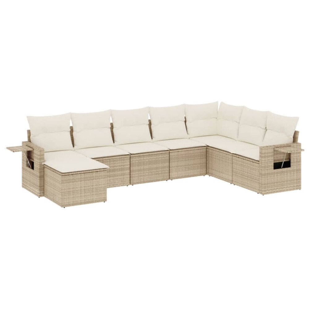 Produktbild för Matgrupp för trädgården med dynor 8 delar beige konstrotting