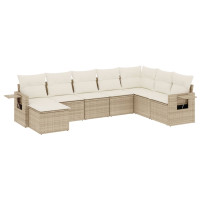 Produktbild för Matgrupp för trädgården med dynor 8 delar beige konstrotting