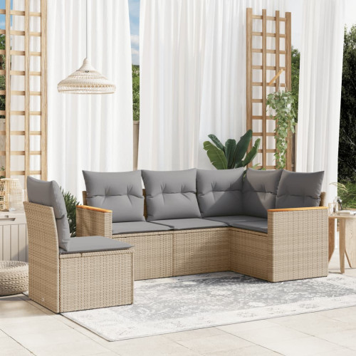 vidaXL Soffgrupp för trädgård med dynor 5 delar mixbeige konstrotting