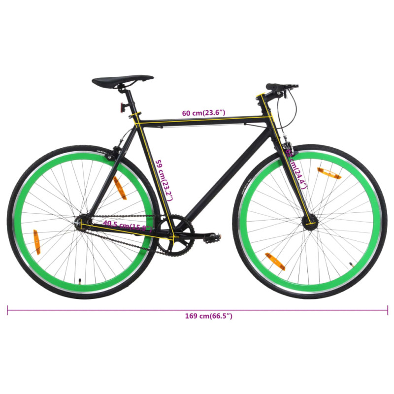Produktbild för Fixed gear cykel svart och grön 700c 59 cm