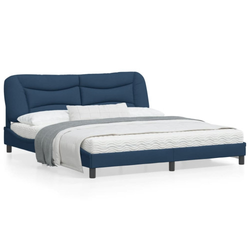 vidaXL Bed Frame with LED without Mattress "Hvar" Blue 180x200 cm Fabric - Sängar & Sängramar
