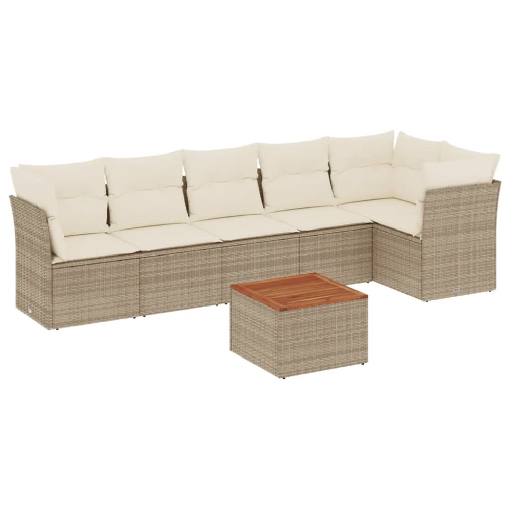 Produktbild för Matgrupp för trädgården med dynor 7 delar beige konstrotting