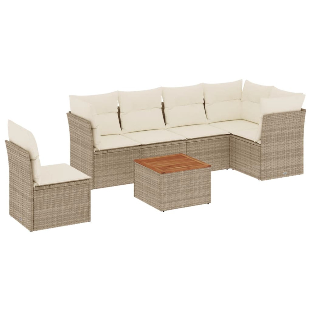 Produktbild för Matgrupp för trädgården med dynor 7 delar beige konstrotting