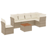 Produktbild för Matgrupp för trädgården med dynor 7 delar beige konstrotting