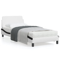 Miniatyr av produktbild för Sängram med huvudgavel vit och svart 90x190 cm konstläder