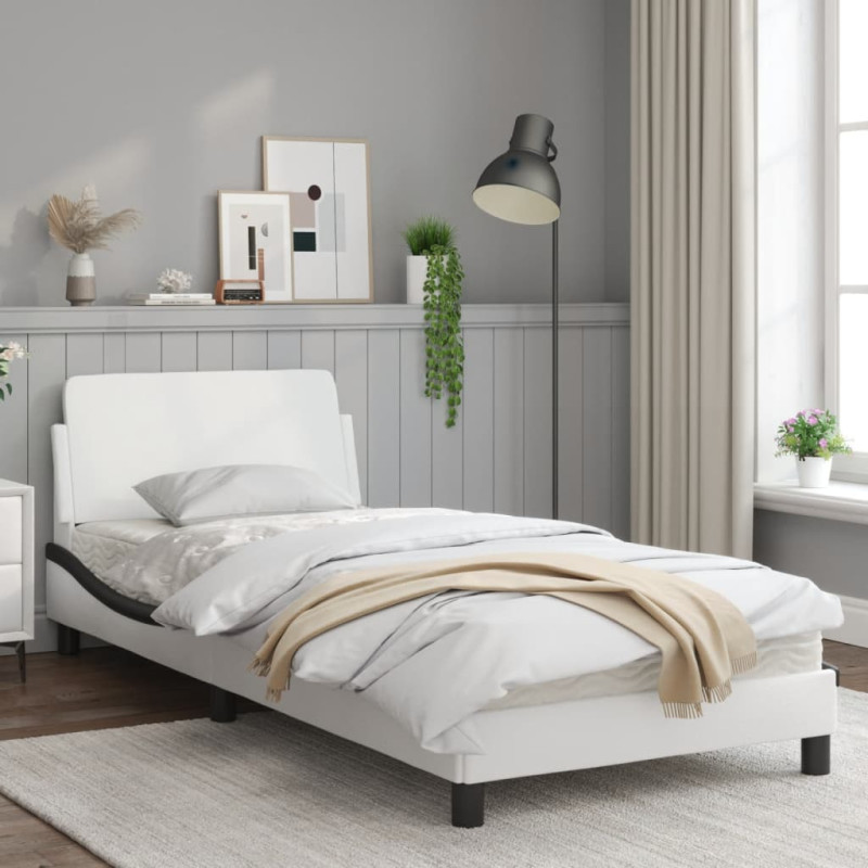 Produktbild för Sängram med huvudgavel vit och svart 90x190 cm konstläder