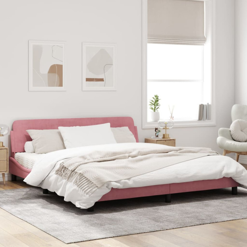 Produktbild för Sängram med huvudgavel rosa 180x200 cm sammet