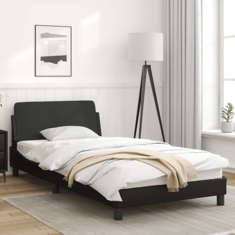 Produktbild för Sängram med huvudgavel svart 100x200 cm konstläder