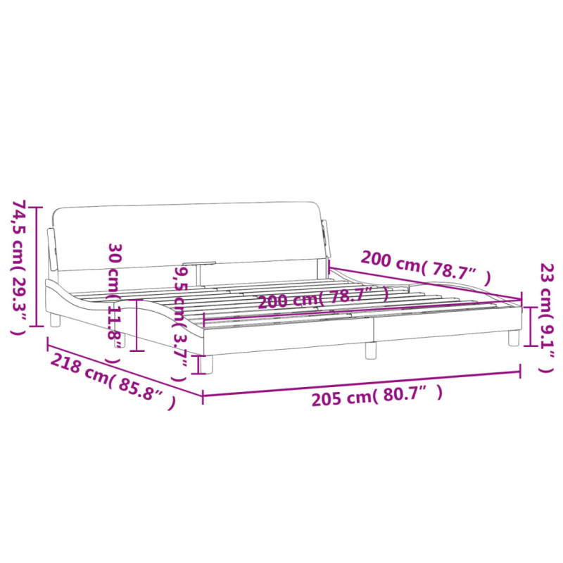 Produktbild för Sängram med huvudgavel taupe 200x200 cm tyg