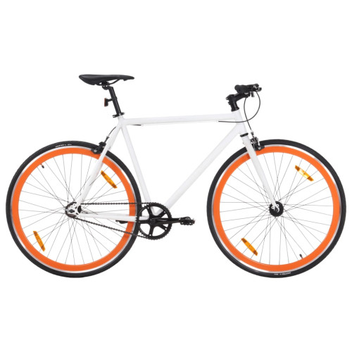 vidaXL Fixed gear cykel vit och orange 700c 55 cm
