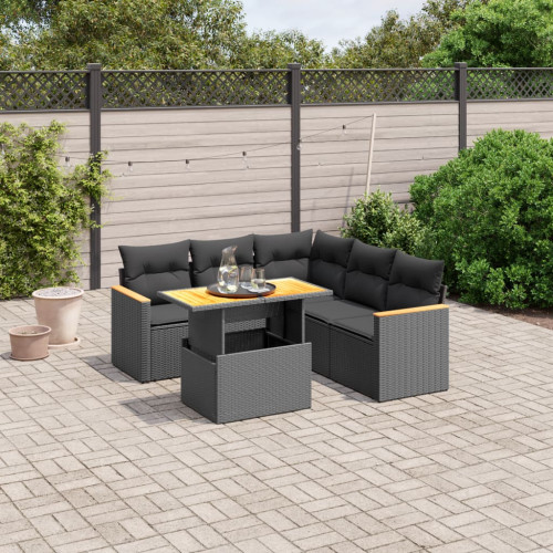 vidaXL Loungegrupp med dynor 6 delar svart konstrotting
