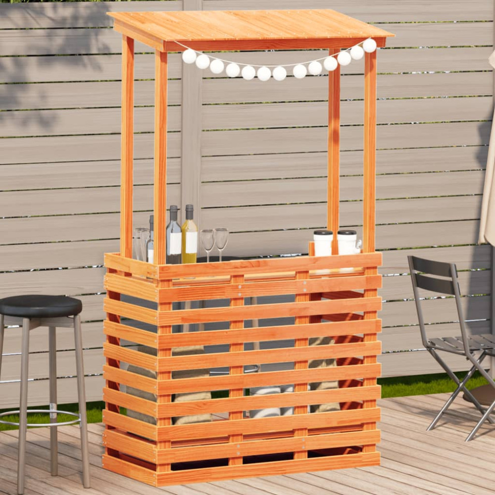 Produktbild för Barbord för trädgården med tak vaxad brun 112,5x57x195,5 cm