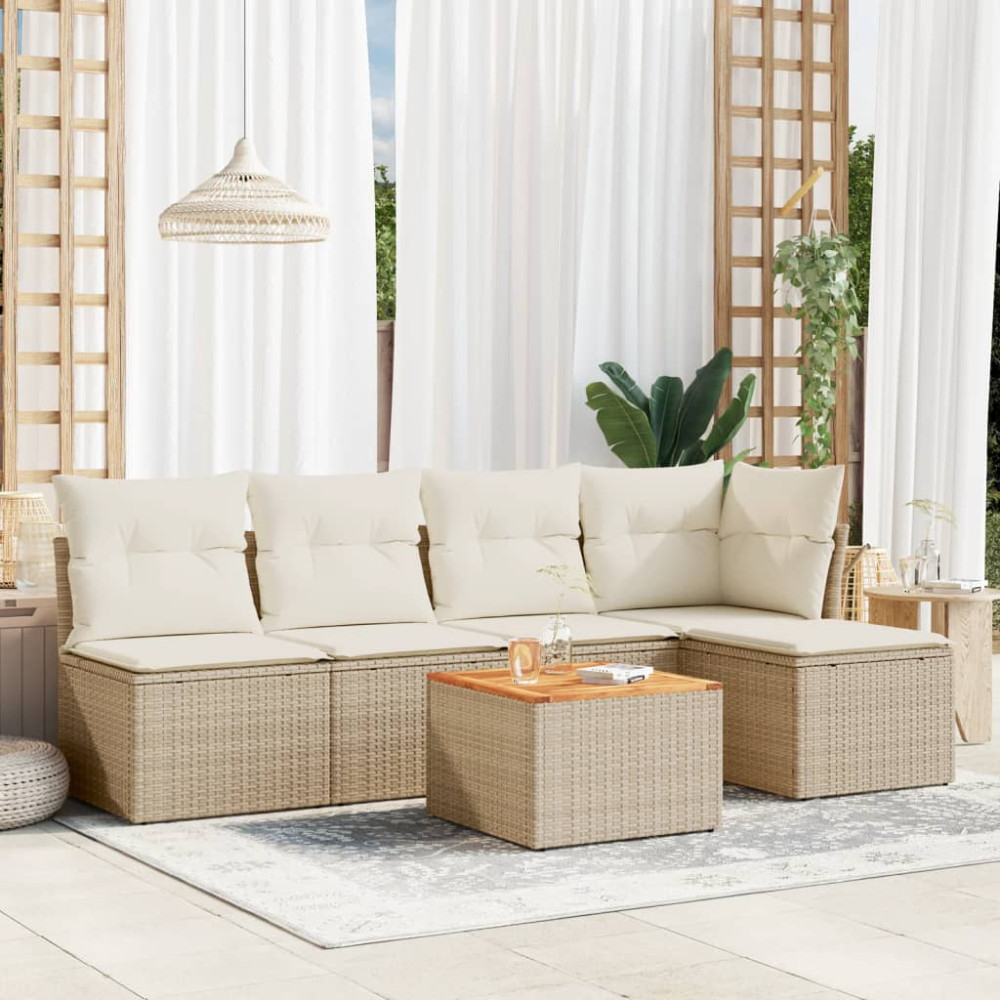 Produktbild för Soffgrupp för trädgården med dynor 6 delar beige konstrotting