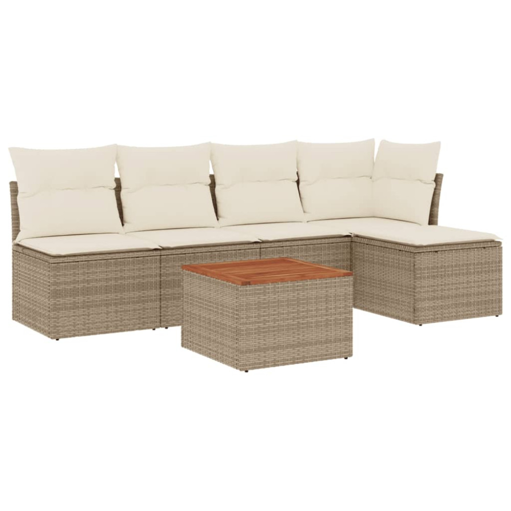 Produktbild för Soffgrupp för trädgården med dynor 6 delar beige konstrotting