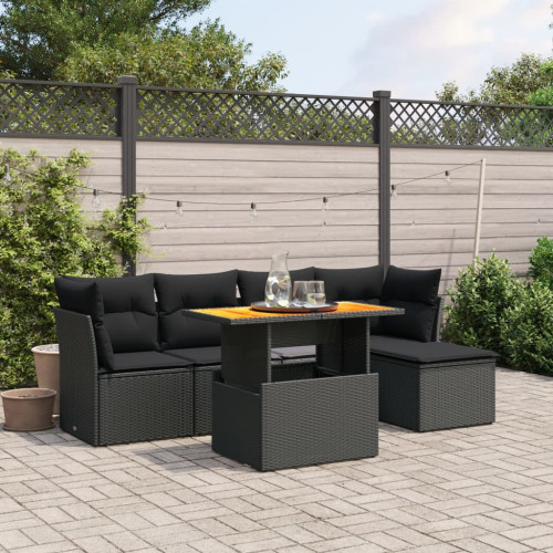 vidaXL Loungegrupp med dynor 6 delar svart konstrotting